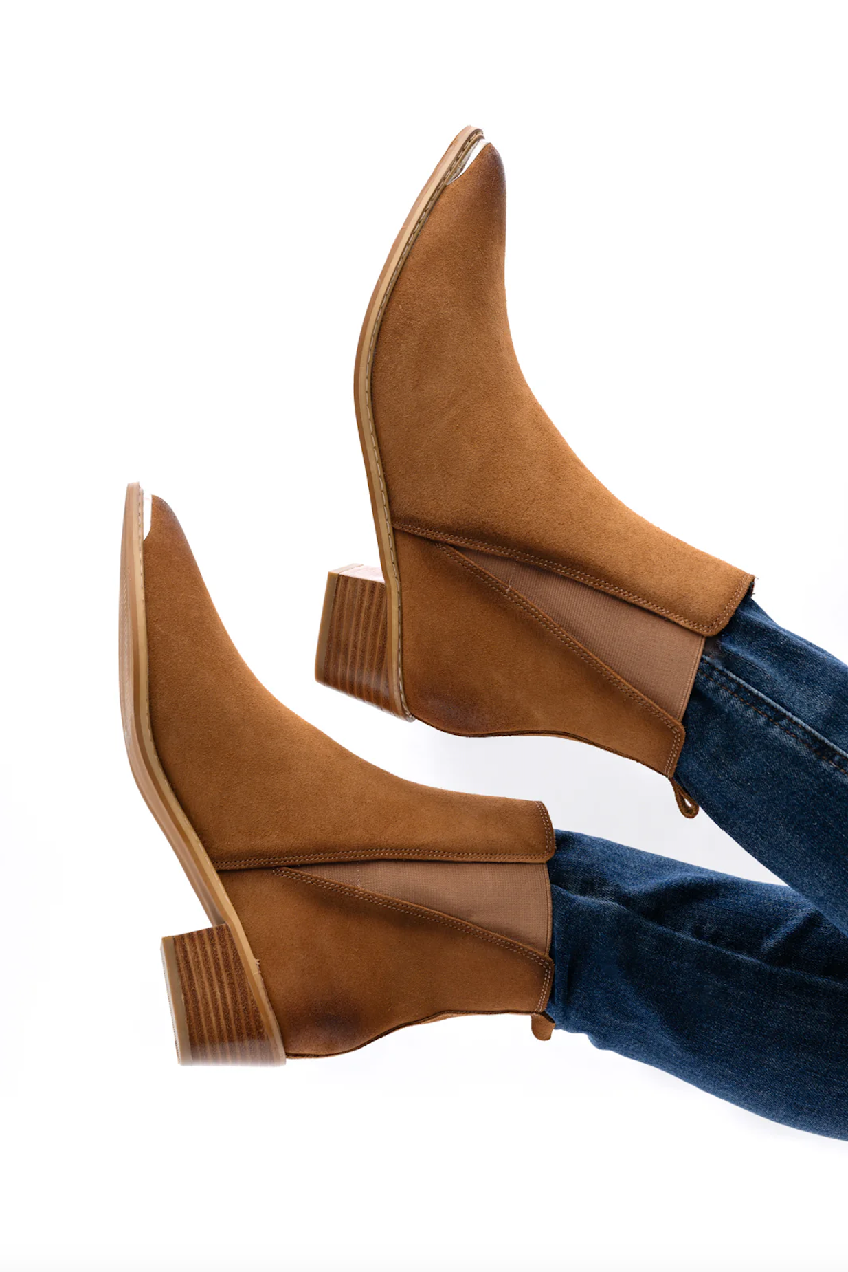 Wylie Suede Ankle Boot Tan With Elastic Sides 1.5in Heel Naughty Monkey